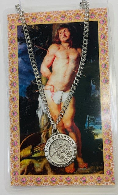 Necklace-St. Sebastian Medal with Prayer Card