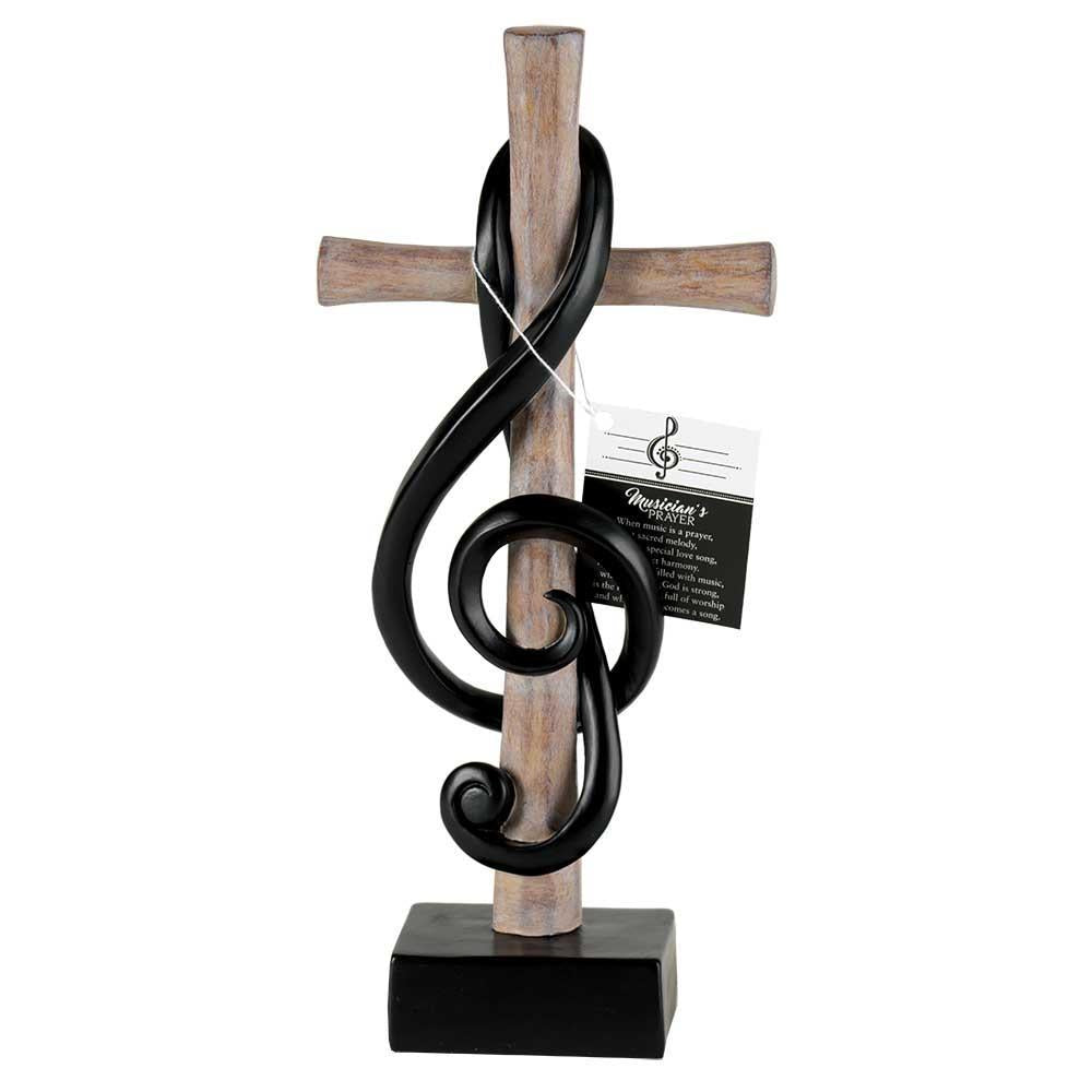 Musicians Pedestal Cross - Brown Cross With Black Treble Clef