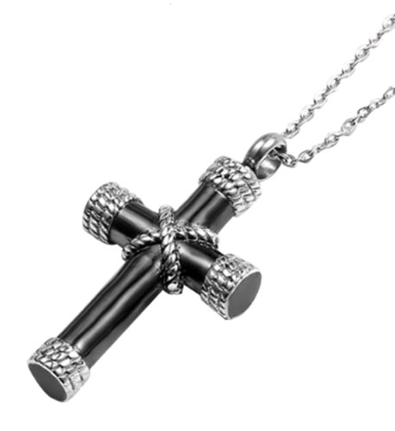 Keepsake Urn Pendant - Black Bound Cross