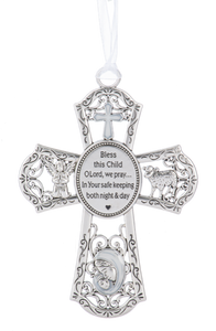 Crib Ornament - Cross - "Bless this child..." - Multiple Colors Available