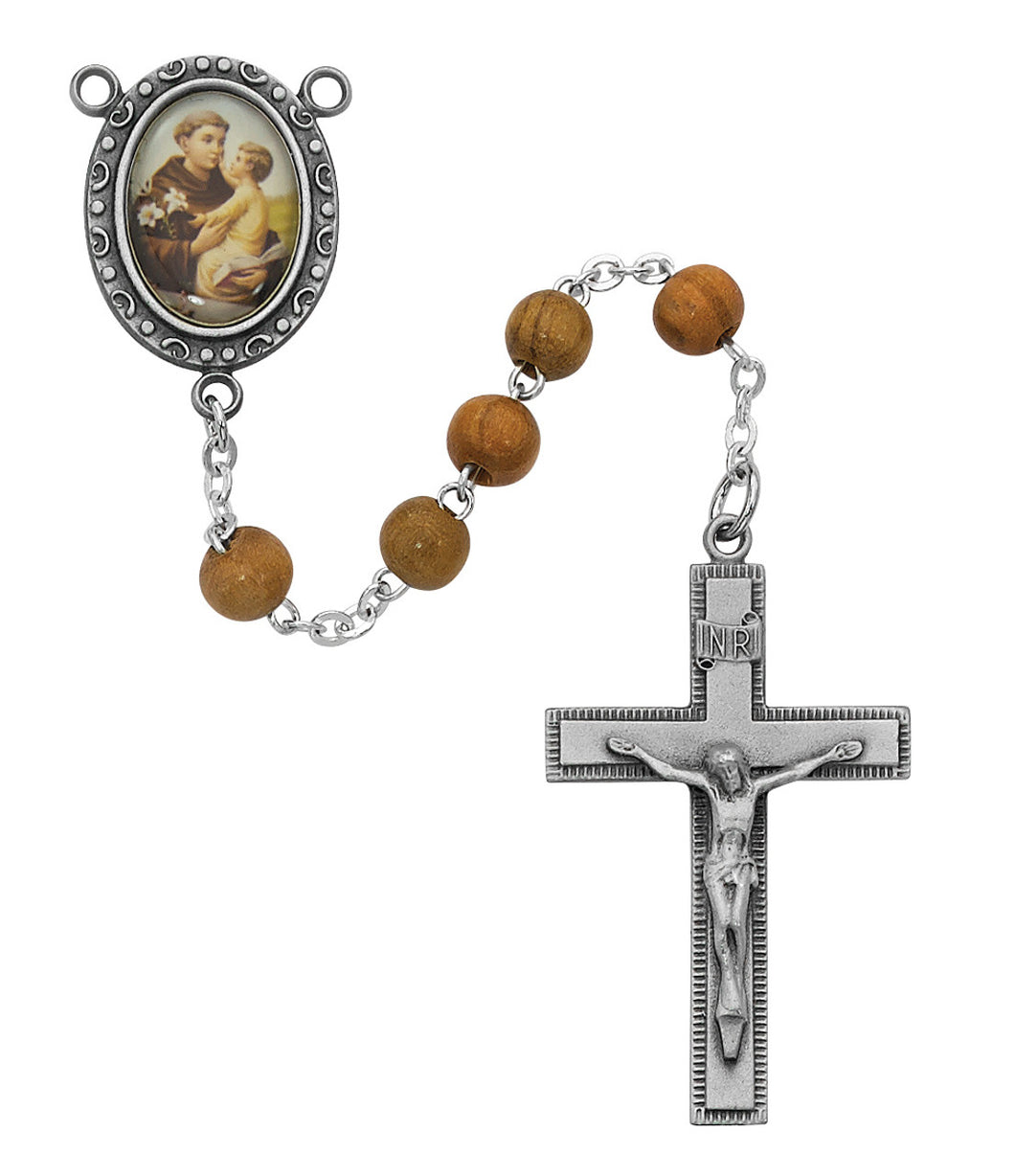 Rosary - St. Anthony - Olive Wood with Portrait Center