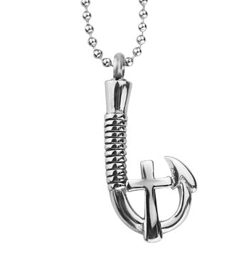 cross with fish hook Keepsake Urn Pendant