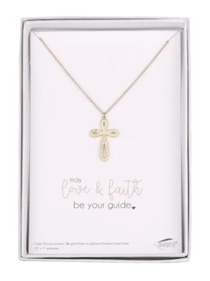 Necklace - Cross - Cubic Zirconia accents with 18K gold or platinum/rhodium silver finish