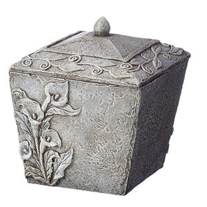 Floral Bereavement Keepsake Box - Grey - 7" X 7" - Stone Resin
