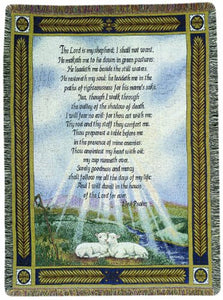 Throw/Tapestry - 23rd Psalm - With Lamb - 100% Cotton - 51" x 68"