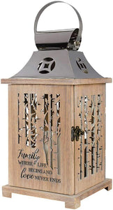 Lantern - Family - Wood With Forest Cut-out Design - 13.5"
