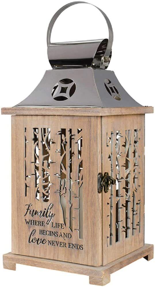 Lantern - Family - Wood With Forest Cut-out Design - 13.5