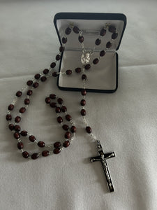 Rosary - Olive Wood Beads - Black Enamel Crucifix