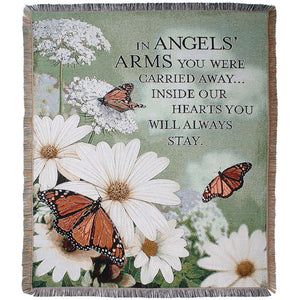 Throw/Tapestry - Angels' Arms - White Floral with Monarch Butterflies - 100% Cotton - 50" X 60"