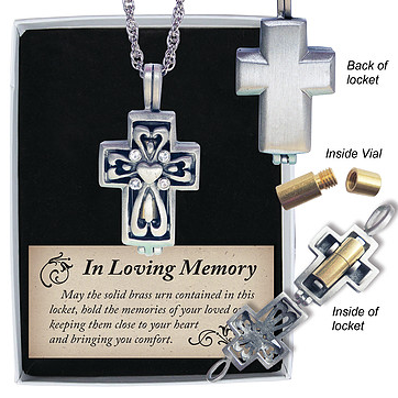 Memorial Locket - Keepsake Urn - Elegant Cross with rhinestones