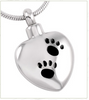 Keepsake Pet Urn Pendant - Silver Heart with Paw Prints