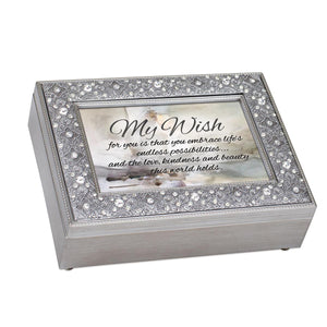 Music Box - "My Wish for you..." - Song: What a Wonderful World - Silver Filigree with Crystal Accents