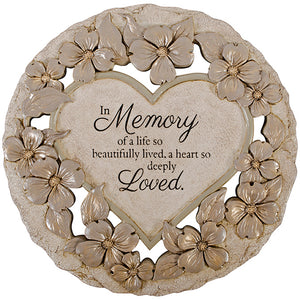 Plaque~ Round stone with Heart insert "In Memory"