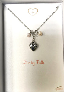 Necklace-Faith Heart with Pearls