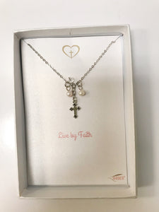 Children's Necklace - "Live by faith" - Cross with Pearls