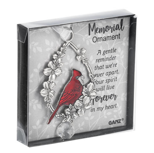 Memorial Ornament - Cardinal - Metal with Crystal - (Multiple verses available)