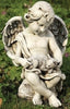 Garden Statue - Cherub with Kitten - Stone/Resin - 12"H