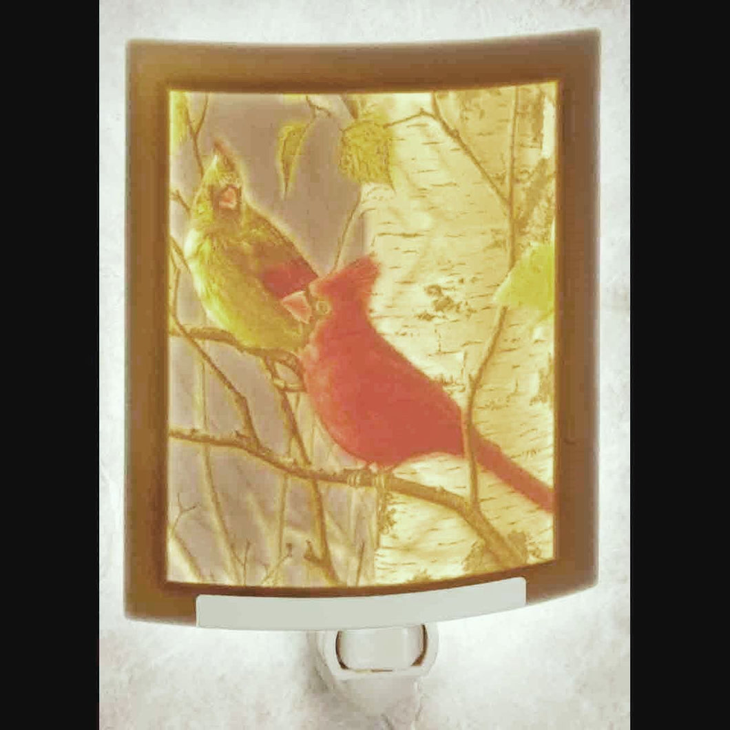 Night Light - Cardinals - Porcelain Lithophane - Plain or with Color