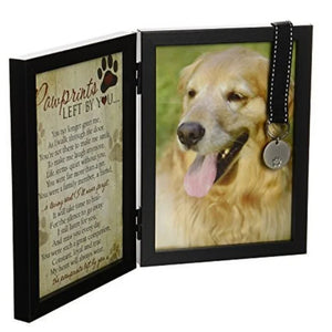 Pet Memorial Picture Frame - "Pawprints Left By You..." - Hinged - Tag Holder - 5" X 7" Photo