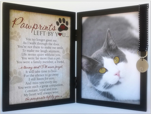 Pet Memorial Picture Frame - "Pawprints Left By You..." - Hinged - Tag Holder - 5" X 7" Photo